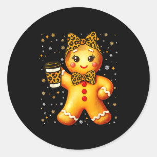 Cute Gingerbread Leopard Coquette Christmas Xmas G Classic Round Sticker