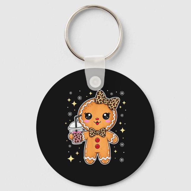 Cute Gingerbread Leopard Coquette Christmas Xmas G Keychain (Front)
