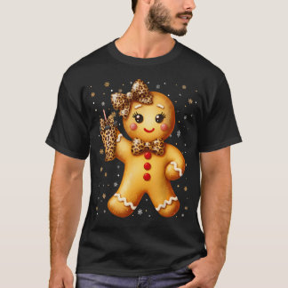 Cute Gingerbread Leopard Coquette Christmas Xmas T-Shirt