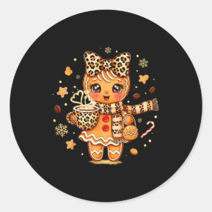 Cute Gingerbread Leopard Coquette Christmas Xmas W Classic Round Sticker