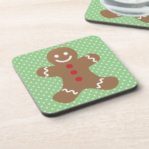 Cute Gingerbread Man and Green Polka Dot Coaster