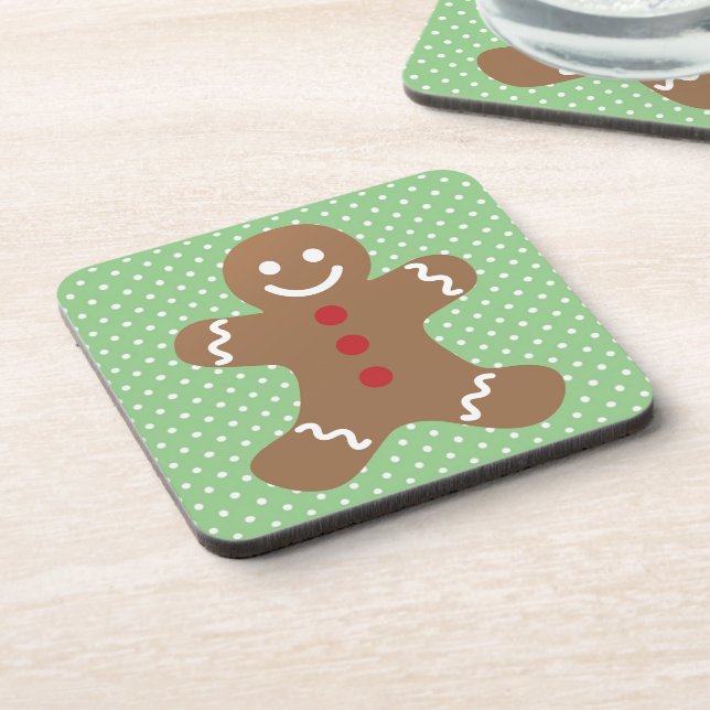 Cute Gingerbread Man and Green Polka Dot Coaster (Left Side)