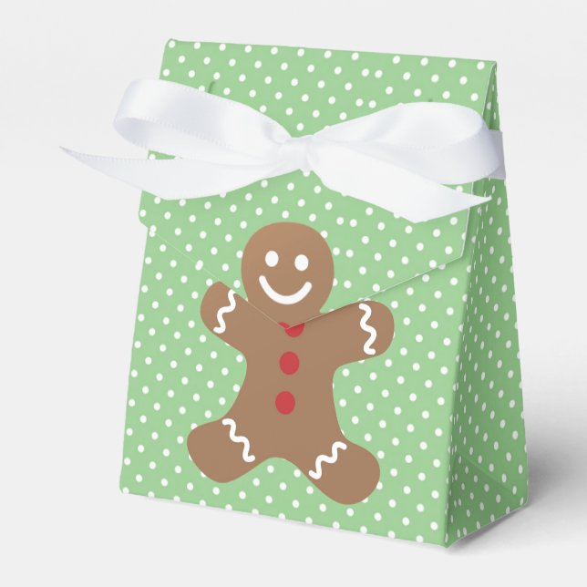 Cute Gingerbread Man and Green Polka Dots Favor Box (Front Side)