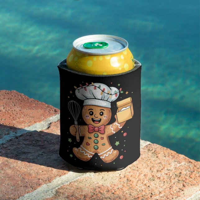 Cute Gingerbread Man Baker Christmas Chef Bake  Can Cooler (In Situ Pool)