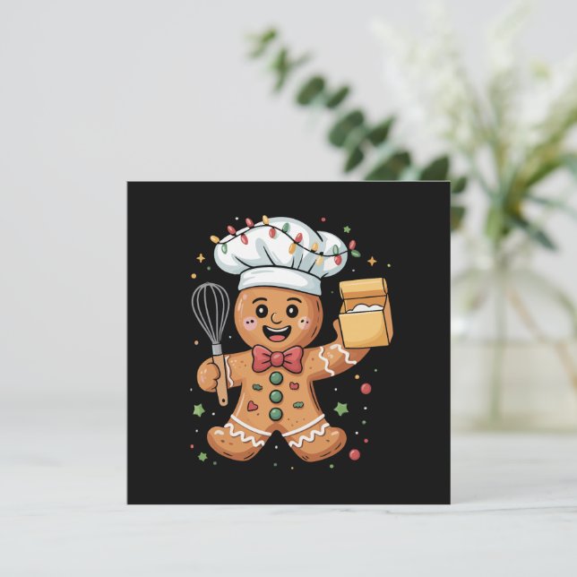 Cute Gingerbread Man Baker Christmas Chef Bake  Holiday Card (Standing Front)