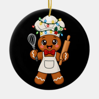 Cute Gingerbread Man Baker Funny Christmas Chef Ceramic Ornament