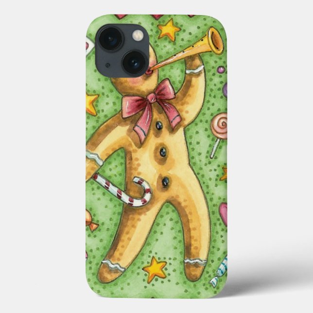 Cute Gingerbread Man Blowing Horn, Christmas Candy Case-Mate iPhone Case (Back)