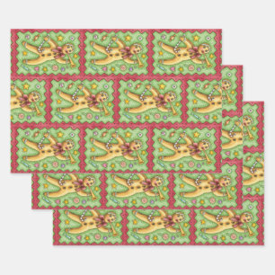 Cute Gingerbread Man Blowing Horn, Christmas Candy Wrapping Paper Sheet
