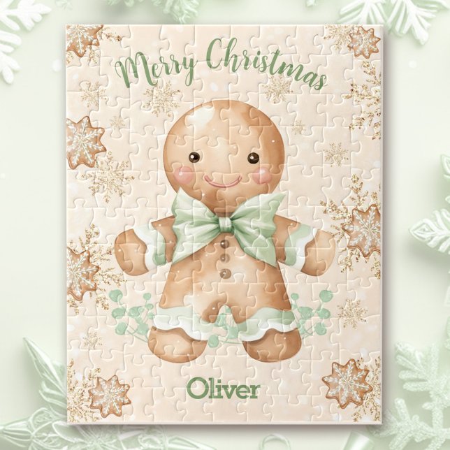 Cute Gingerbread Man Boy Name Christmas Jigsaw Puzzle (Cute Gingerbread Man Boy Name Christmas Jigsaw Puzzle)