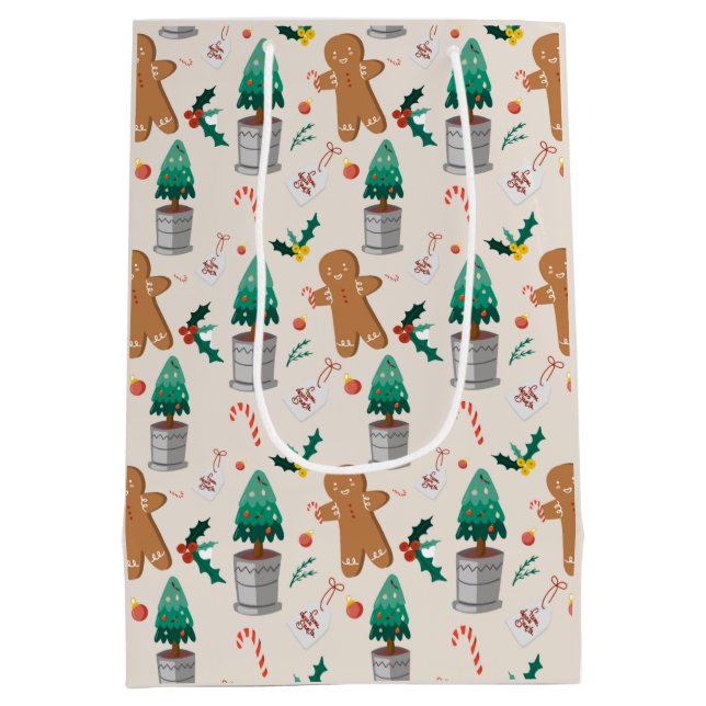 Cute Gingerbread Man Candy Cane Christmas   Medium Gift Bag (Back)