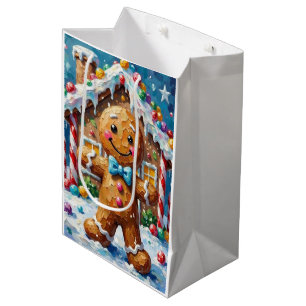 Cute Gingerbread Man Cheerful Christmas Cookie Art Medium Gift Bag