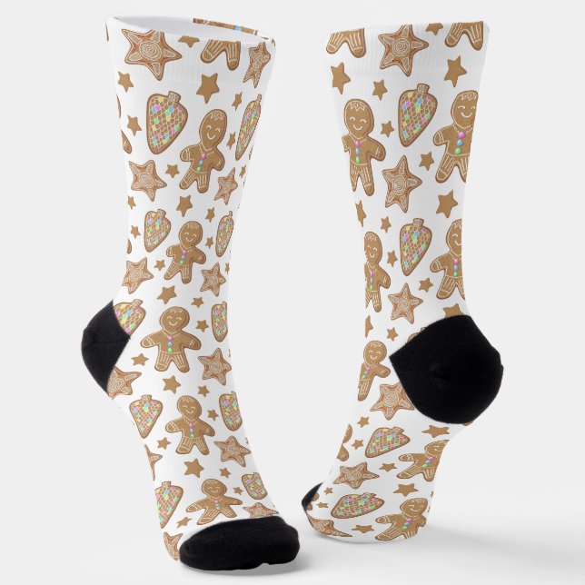 Cute Gingerbread Man Christmas Pattern Socks (Angled)