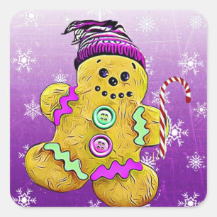 Cute Gingerbread Man Christmas Square Sticker