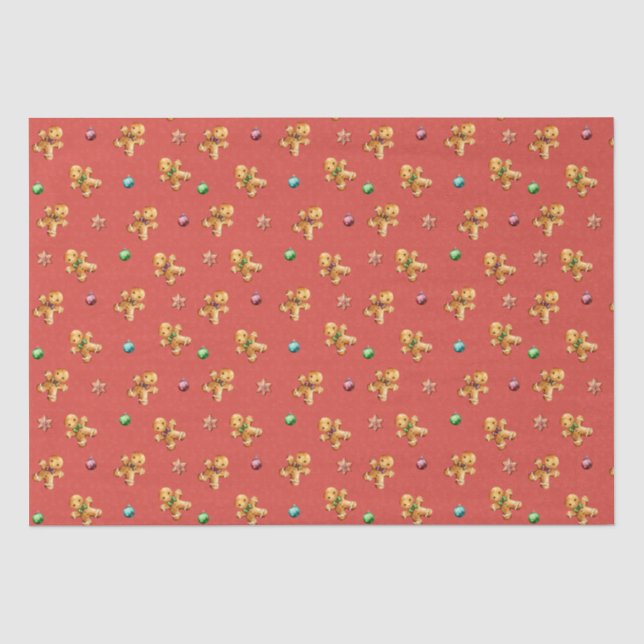 Cute Gingerbread Man Christmas Tissue Paper (Front)