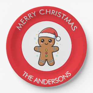 Cute Gingerbread Man Custom Christmas Paper Plate