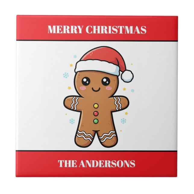 Cute Gingerbread Man Custom Christmas  Tile (Front)