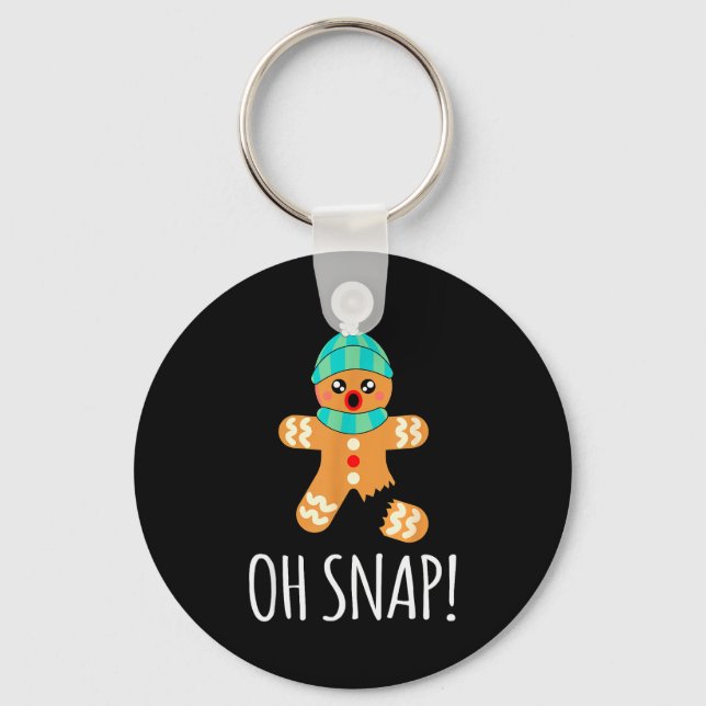Cute Gingerbread Man Funny Christmas Oh Snap  Keychain (Front)