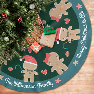 Cute Gingerbread Man Holiday Rustic Green Custom Brushed Polyester Tree Skirt