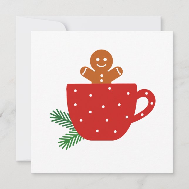 Cute gingerbread man in a red coffee cup invitation (Front)