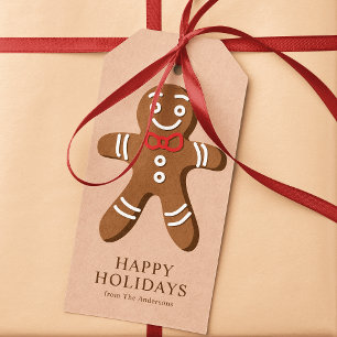 Cute Gingerbread Man Kraft Christmas Holiday Gift Tags