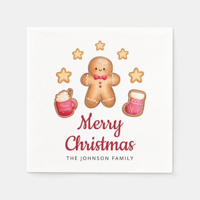Cute Gingerbread Man Merry Christmas Napkin (Front)