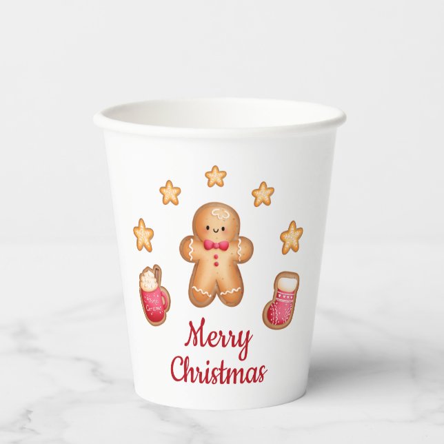 Cute Gingerbread Man Merry Christmas  Paper Cups (Front)