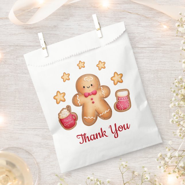 Cute Gingerbread Man Merry Christmas Thank You  Favour Bag (Clipped)