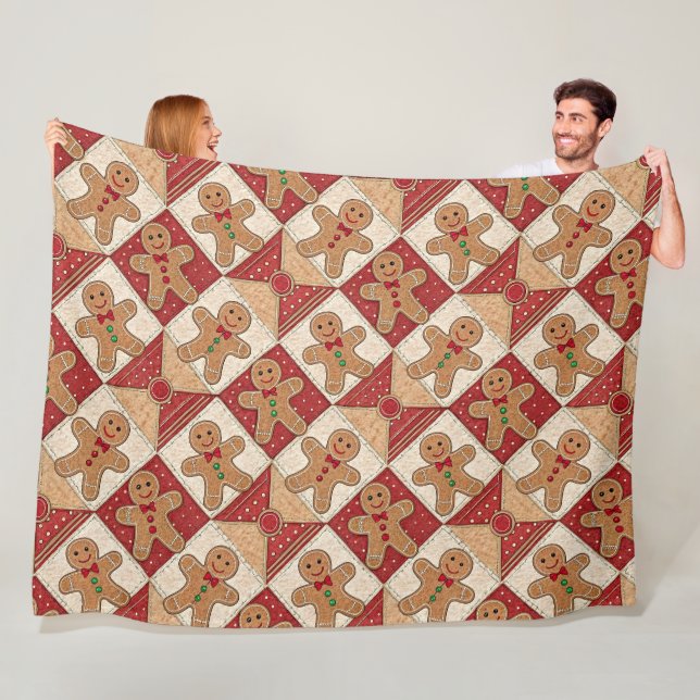 Cute Gingerbread Man Patchwork Pattern Style Fleece Blanket (In Situ)