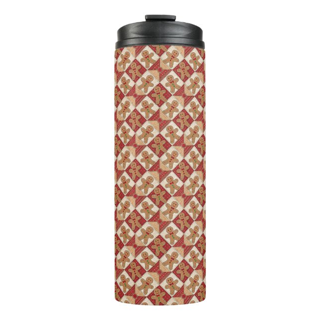 Cute Gingerbread Man Patchwork Pattern Style Thermal Tumbler (Front)