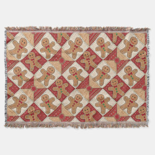 Cute Gingerbread Man Patchwork Pattern Style Throw Blanket