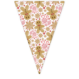 Cute Gingerbread Man & Peppermint Candy Christmas Bunting Flags