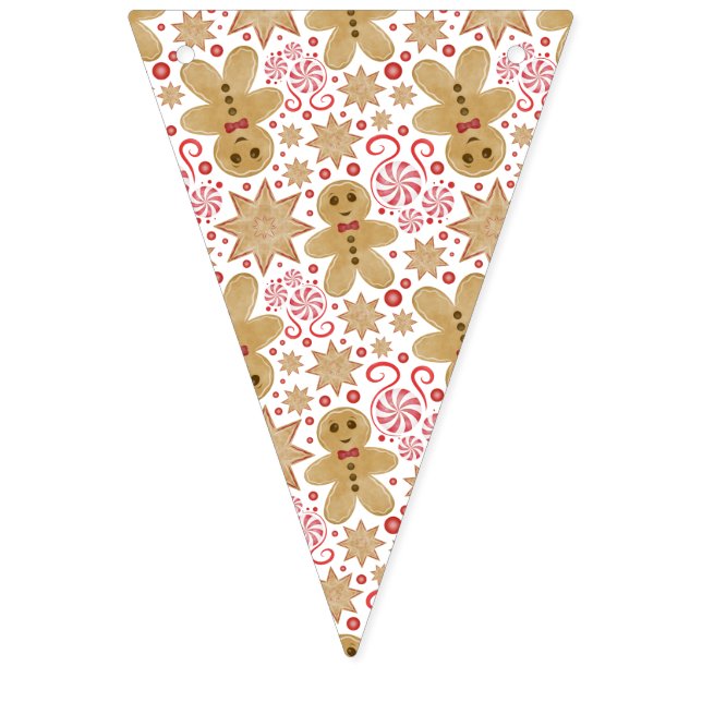 Cute Gingerbread Man & Peppermint Candy Christmas Bunting Flags (First Flag)