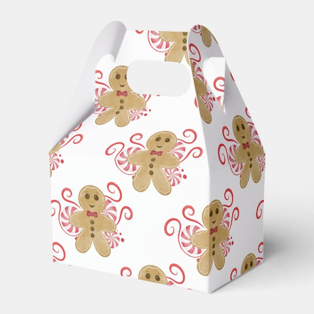 Cute Gingerbread Man & Peppermint Candy Christmas Favor Box (Front Side)