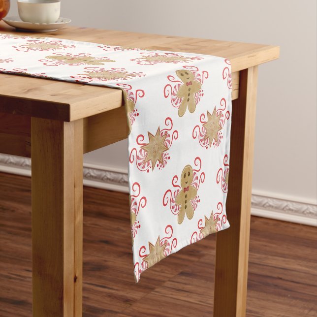 Cute Gingerbread Man & Peppermint Candy Christmas Short Table Runner (In Situ)