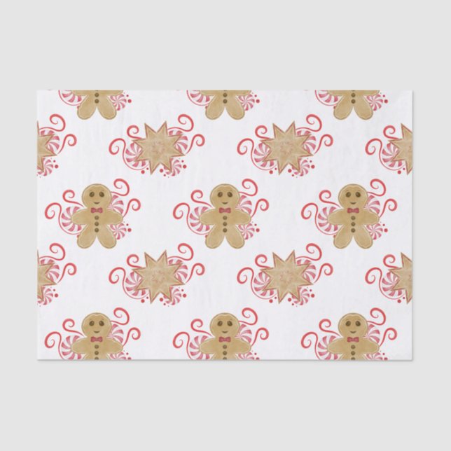 Cute Gingerbread Man & Peppermint Candy Christmas Tissue Paper (Front)