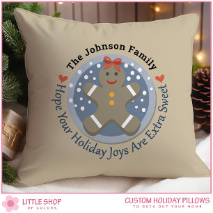 Cute Gingerbread Man Personalized Christmas Throw Pillow
