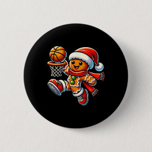 Cute Gingerbread Man Playing Basketball Christmas 2 Inch Round Button