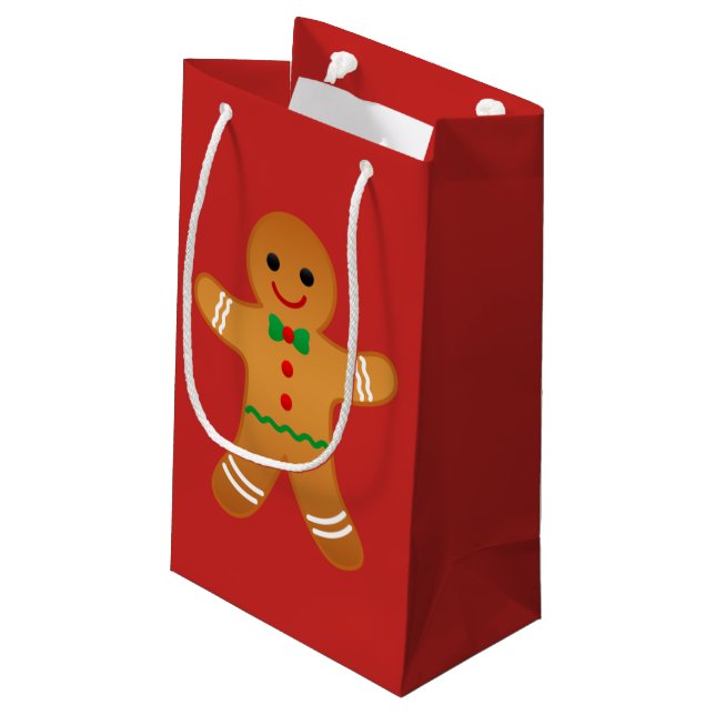 Cute Gingerbread Man Red Christmas Gift Bag (Back Angled)