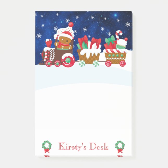 Cute Gingerbread Man Train Merry Christmas Post-it Notes (Front)