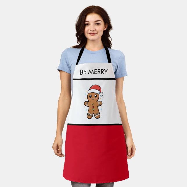 Cute Gingerbread Man with Santa Hat Christmas  Apron (Worn)