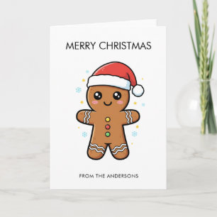 Cute Gingerbread Man with Santa Hat Christmas  Card