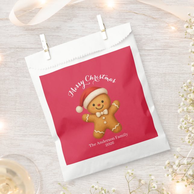 Cute Gingerbread Man with Santa Hat -  Favour Bag (Clipped)