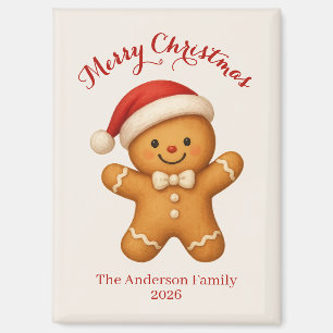 Cute Gingerbread Man with Santa Hat - Magnet