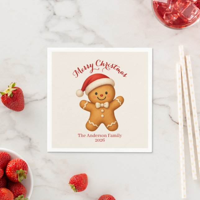 Cute Gingerbread Man with Santa Hat -  Napkin (Insitu)