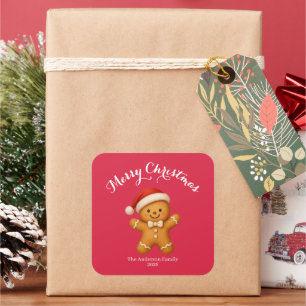 Cute Gingerbread Man with Santa Hat -  Square Sticker