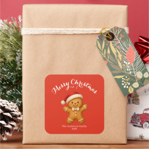 Cute Gingerbread Man with Santa Hat -  Square Sticker