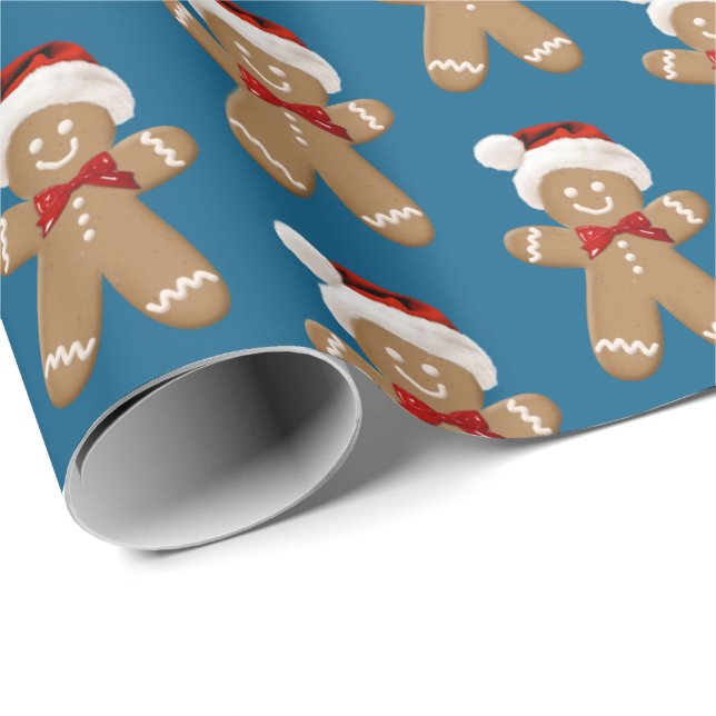 cute gingerbread man with Santa hat Wrapping Paper (Roll Corner)