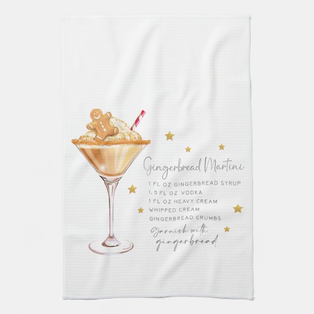 Cute Gingerbread Martini Cocktail Recipe Kitchen Towel (Vertical)