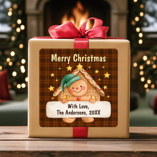 Cute Gingerbread Merry Christmas Custom Gift Square Sticker