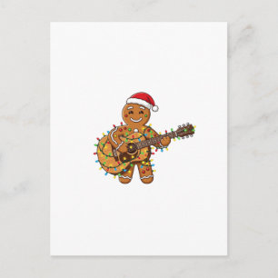 Cute Gingerbread Musician Playing Guitar   Holiday Postcard
